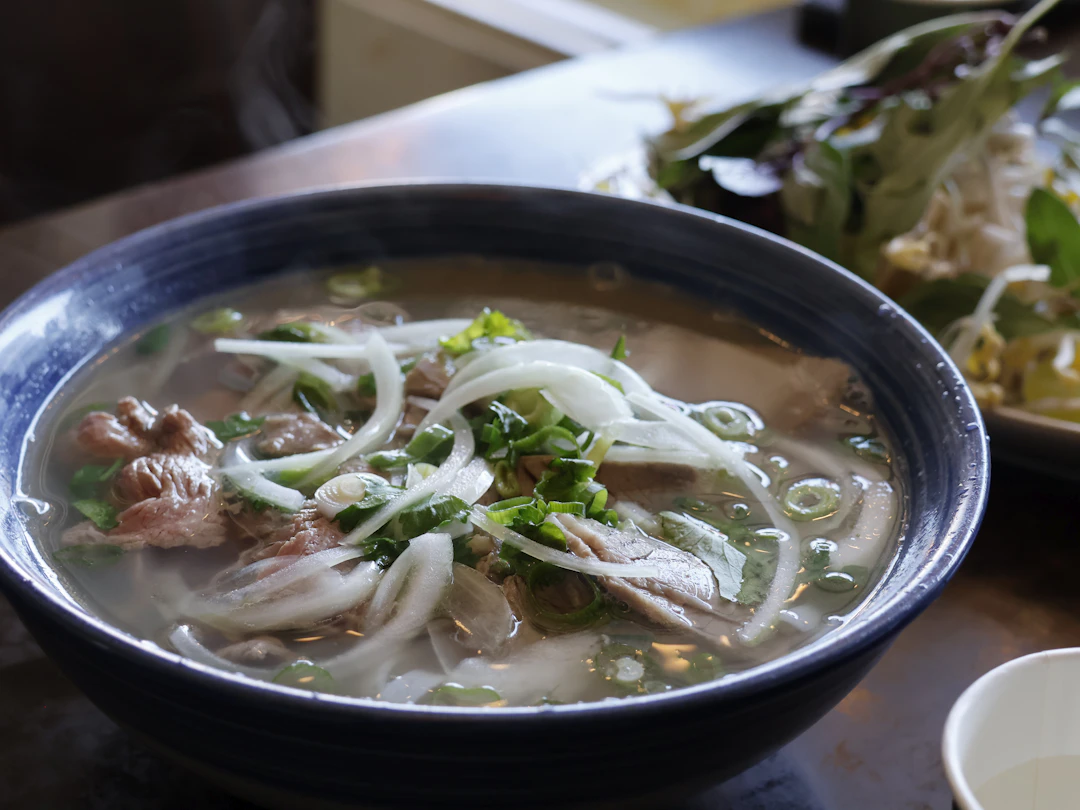 Tô phở bò với bánh phở và thịt bò