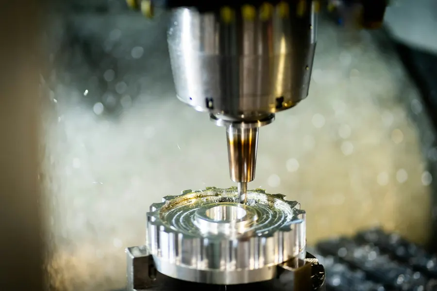Dao phay CNC đang cắt một chi tiết nhôm tròn